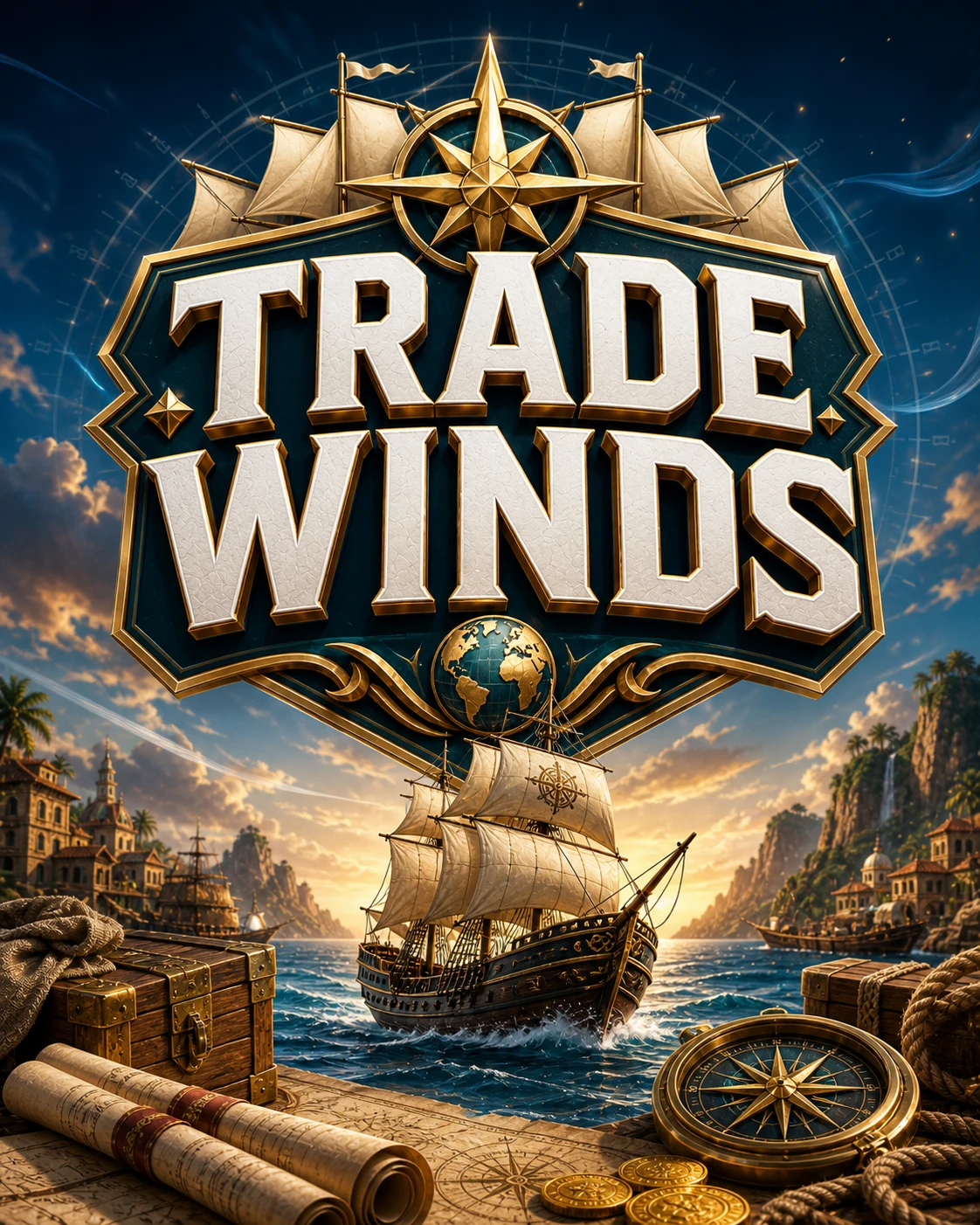 Trade Winds sailing ship crossing a turquoise sea
